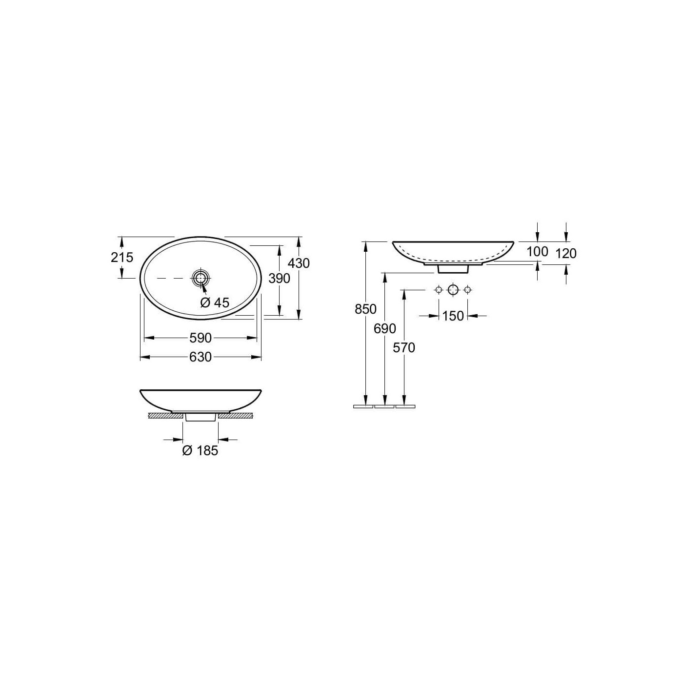 Umywalka Loop&Friends Nablatowa 43cm 51511001 Villeroy&Boch