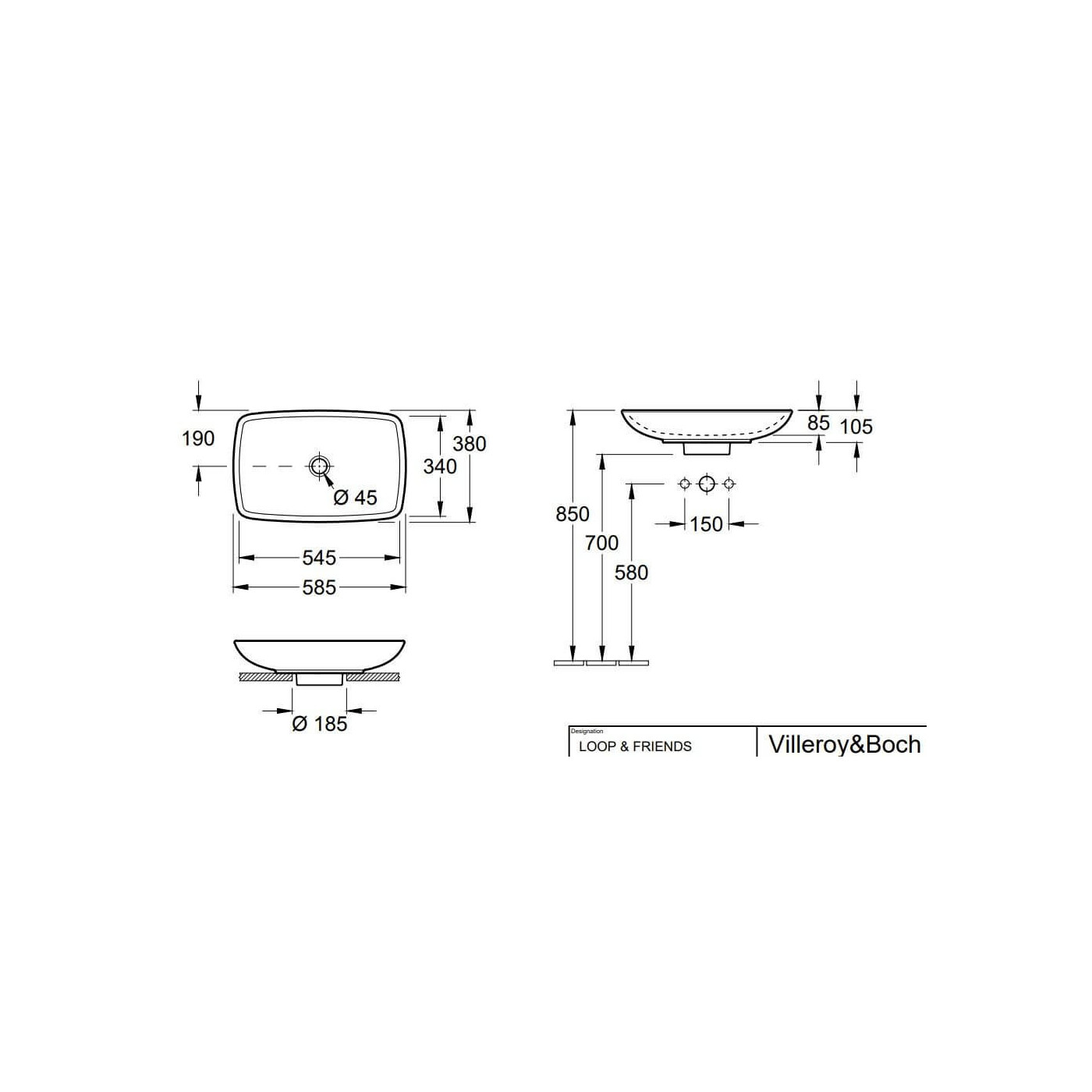 Umywalka Nablatowa Loop&Friends 58,5x38 51540001 Villeroy&Boch