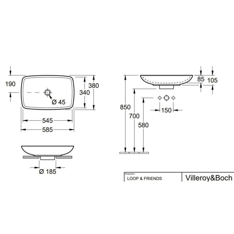 Umywalka Nablatowa Loop&Friends 58,5x38 51540001 Villeroy&Boch