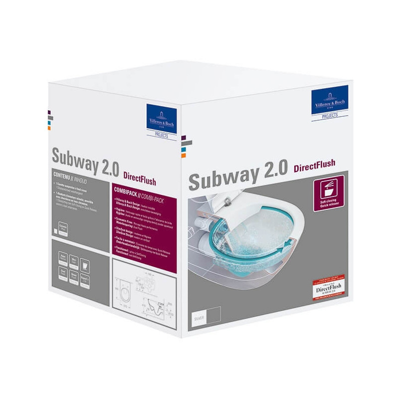 Miska WC Wisząca Bezrantowa Subway 2.0 CombiPack 56,5x37 Z Deską 5614R201 Villeroy&Boch