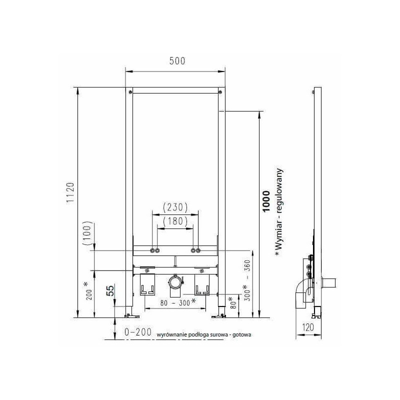 Stelaż Do Bidetu z Przyłączem 112x50 cm Jomotech 174-94000297-00 Werit Jomo
