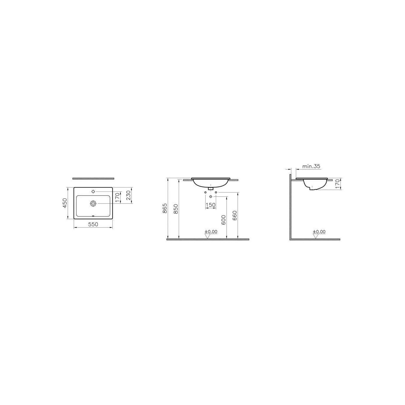 Umywalka Wpuszczana W Blat S20 55x45x17 5465B003-0001 Vitra