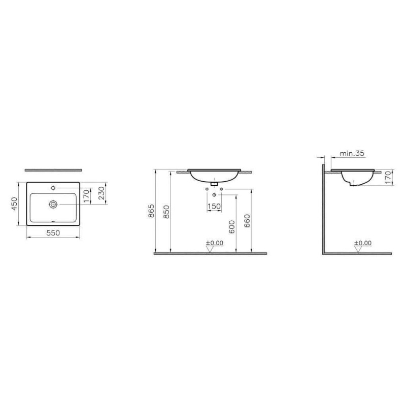 Umywalka Wpuszczana W Blat S20 55x45x17 5465B003-0001 Vitra