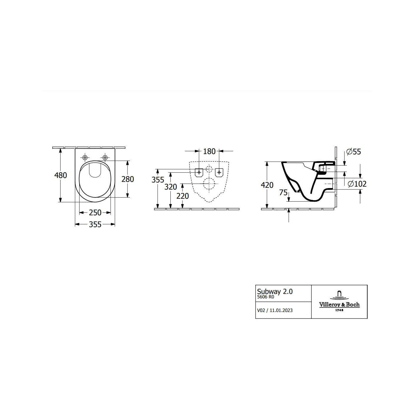 Miska WC Wisząca Subway 2.0 Compact 35,5x48 Bez Kołnierza 5606R001P Villeroy&Boch
