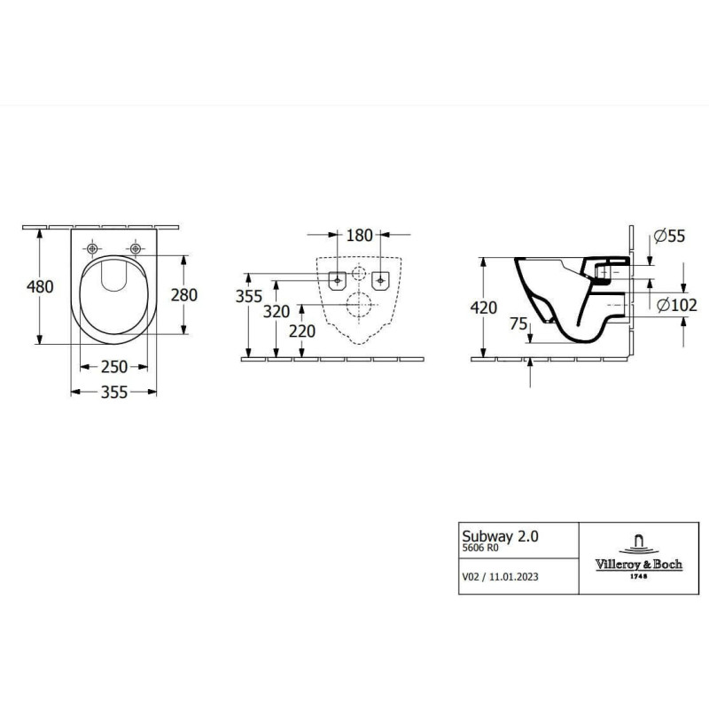Miska WC Wisząca Subway 2.0 Compact 35,5x48 Bez Kołnierza 5606R001P Villeroy&Boch