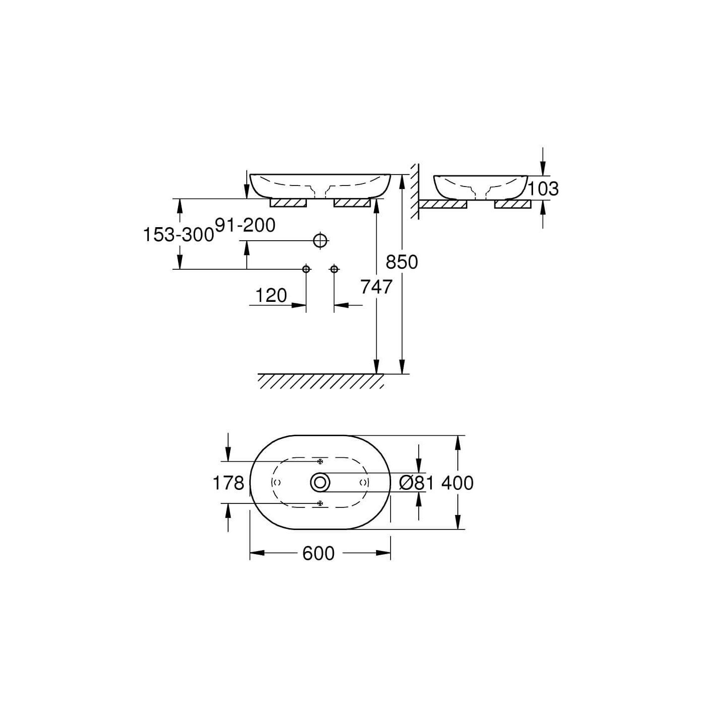 Umywalka Nablatowa 60 cm Essence Biel Alpejska 3960800H Grohe