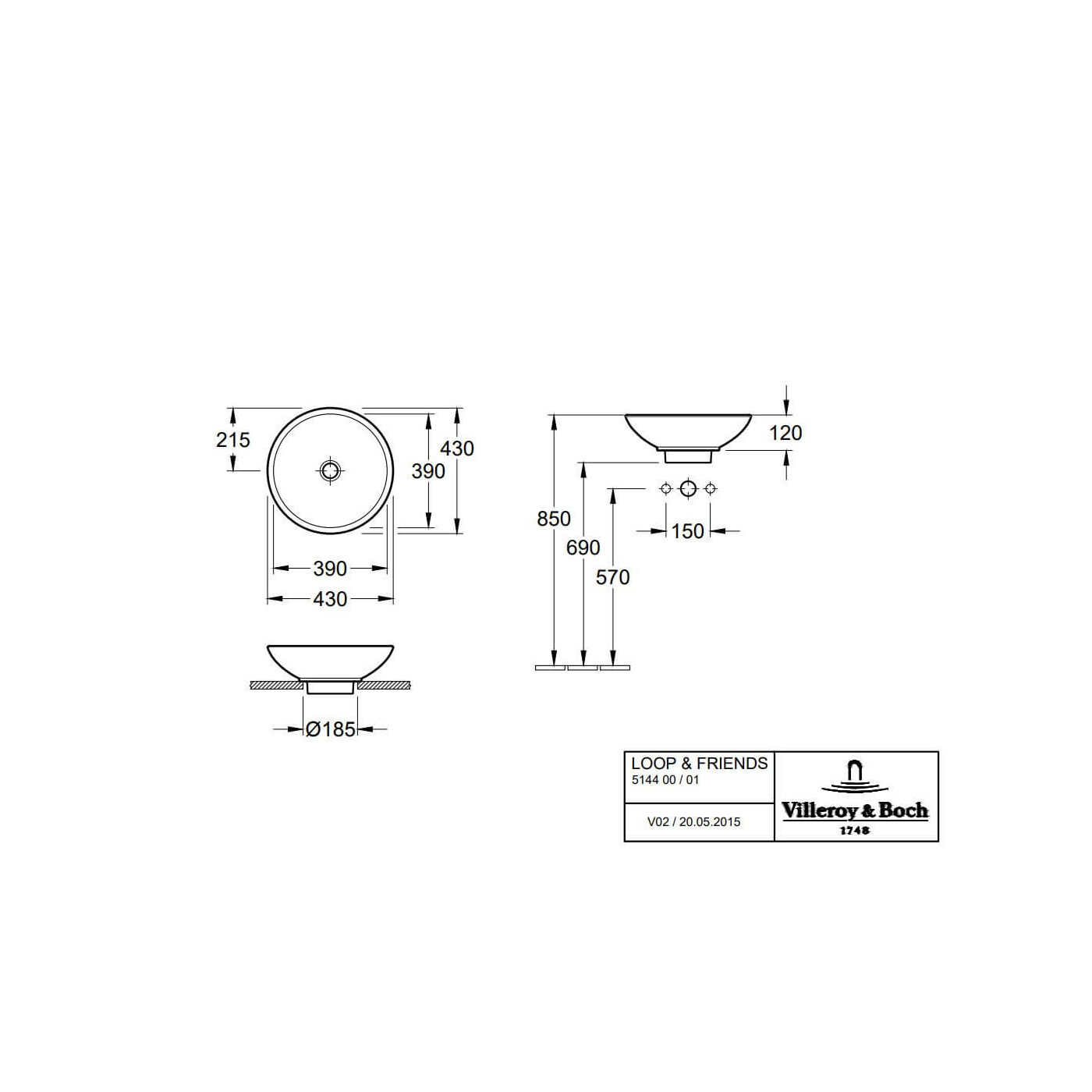Umywalka Nablatowa Loop&Friends 43x43 51440001 Villeroy&Boch
