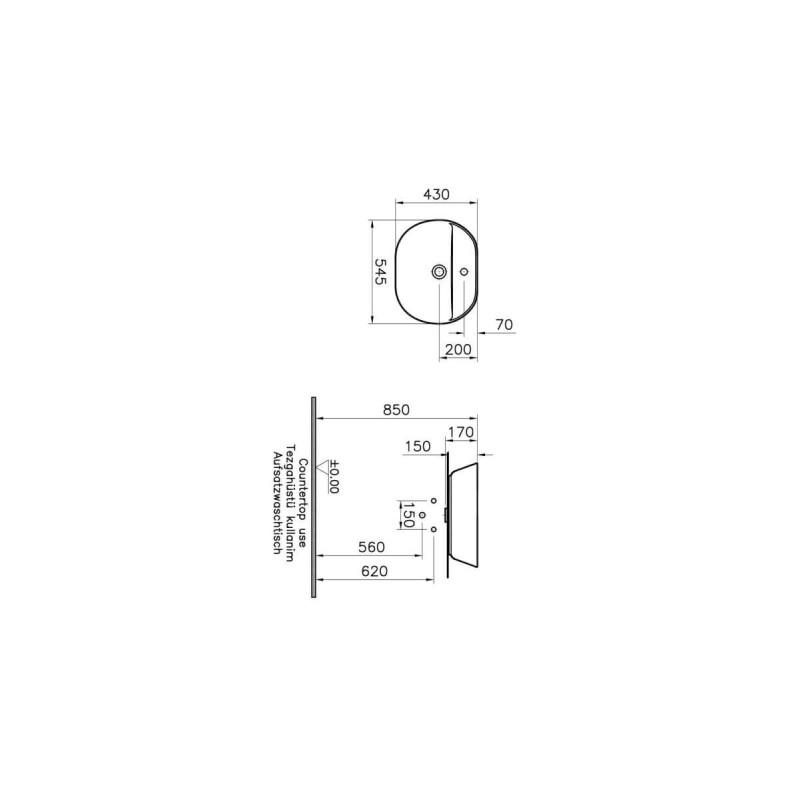 Umywalka Nablatowa Geo Oval 55 Z Otworem 7428B003-0041 Vitra