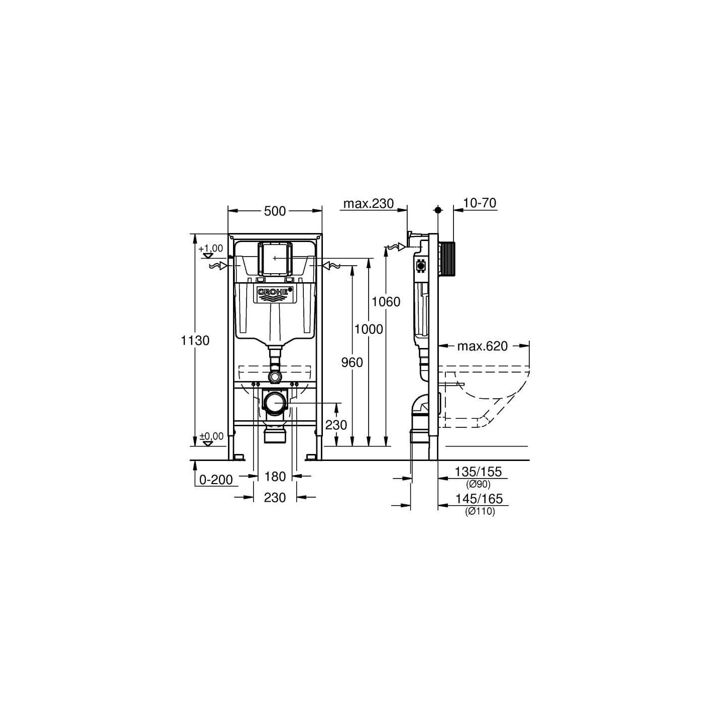Stelaż Rapid SL Podtynkowy Do WC 1,13m + Wsporniki 38536001 Grohe