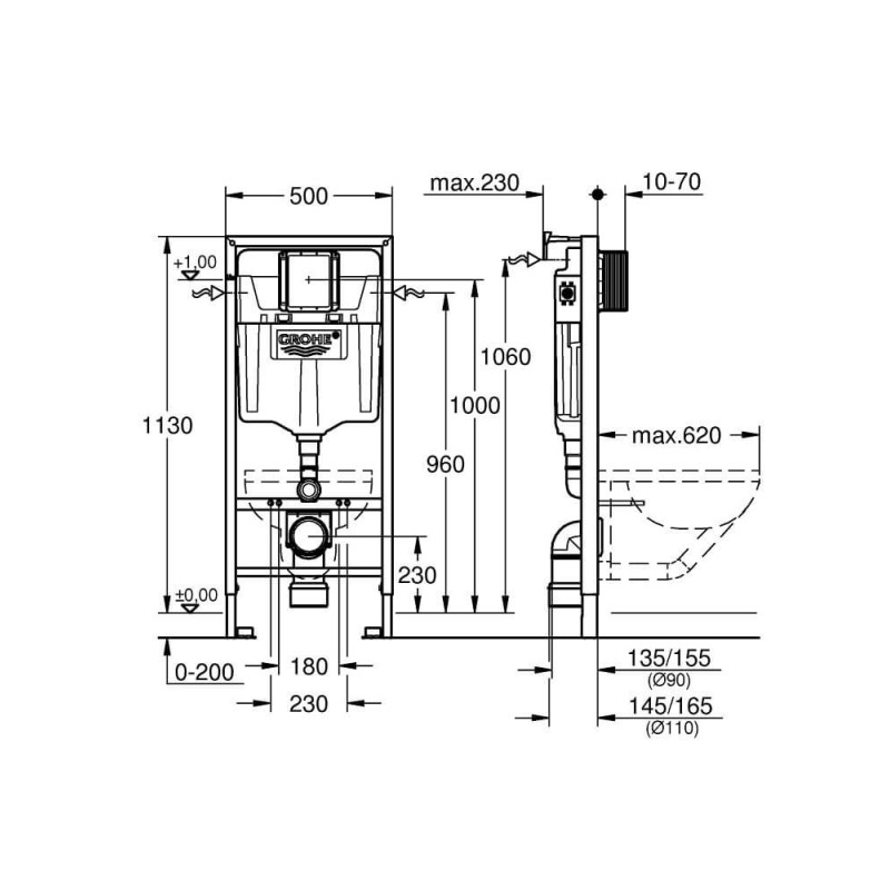 Stelaż Rapid SL Podtynkowy Do WC 1,13m + Wsporniki 38536001 Grohe
