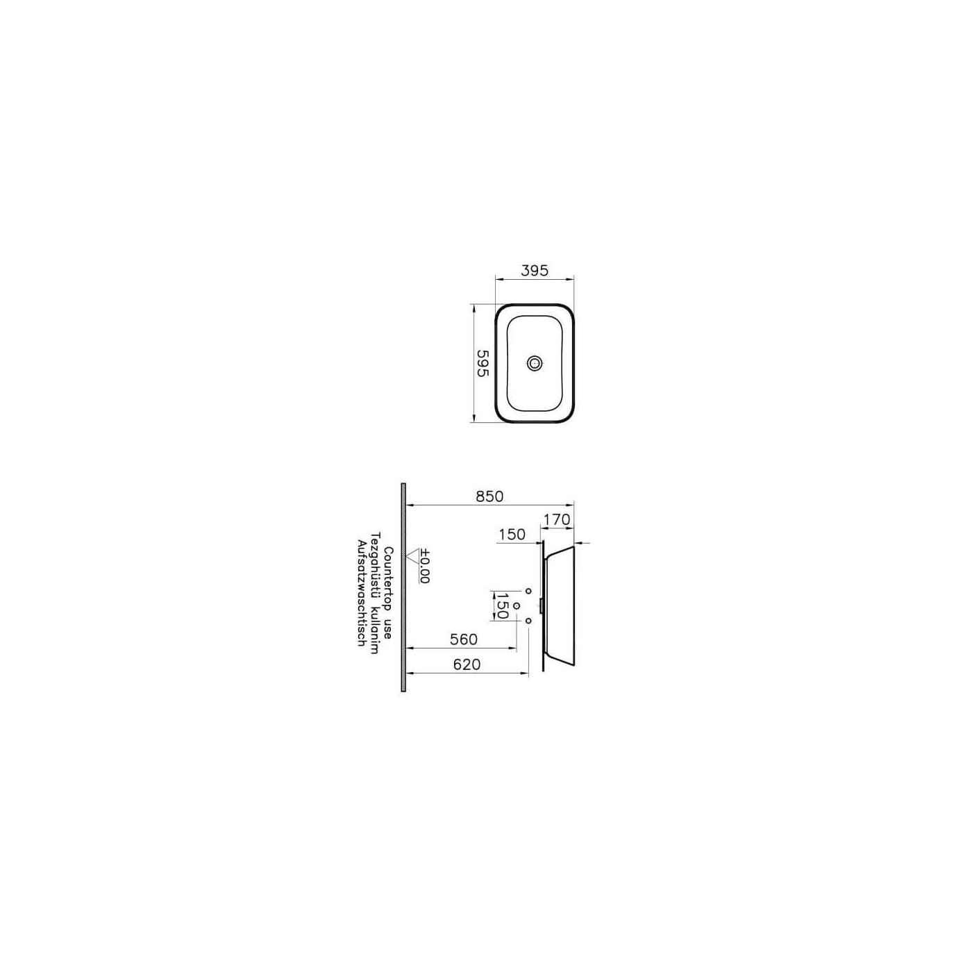 Umywalka Geo Square 59,5x39,5 7425B003-0016 Vitra
