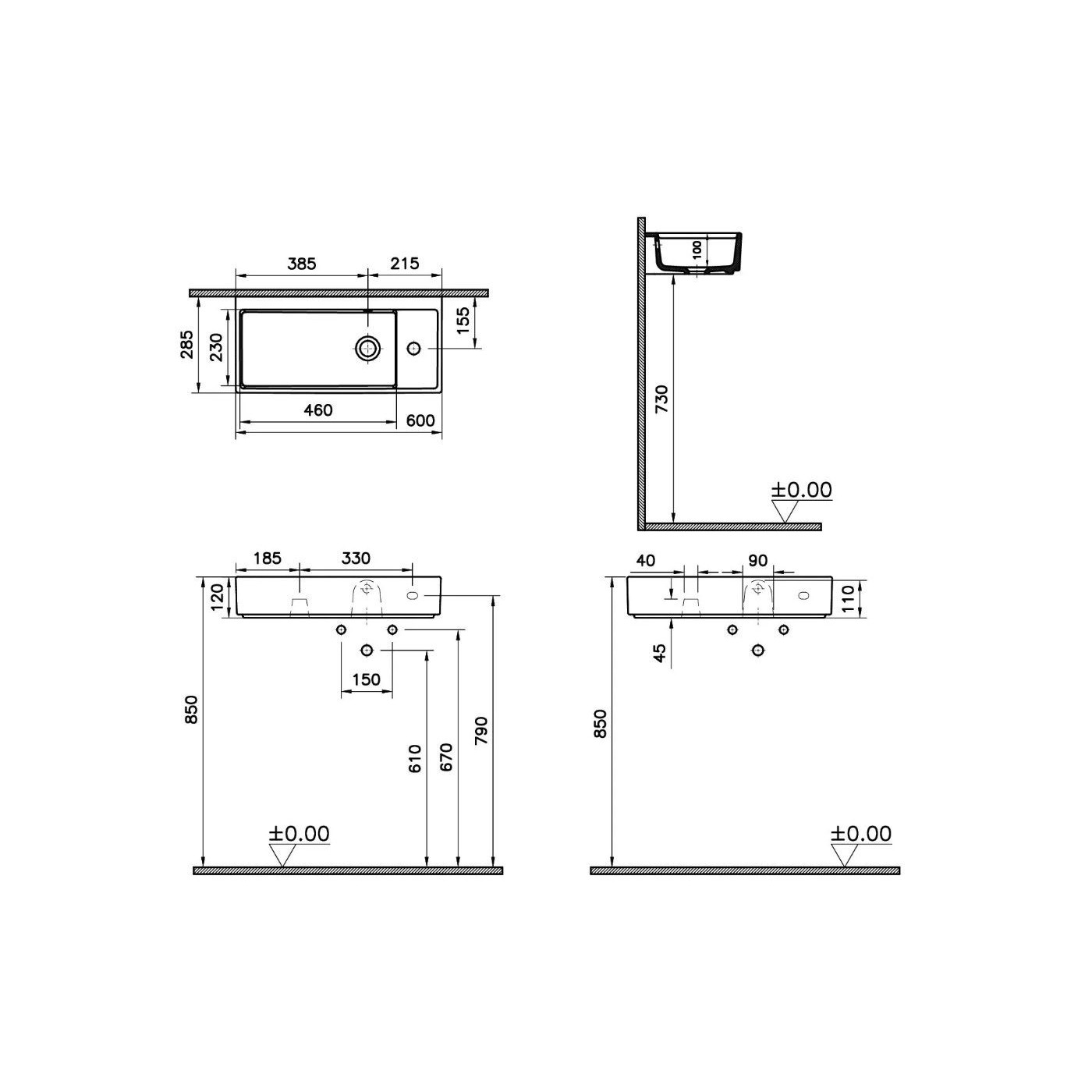 Umywalka Nablatowa Archiplan 60x28 Z Otworem Na Baterię Po Prawej Biała 7406B003-0294 Vitra