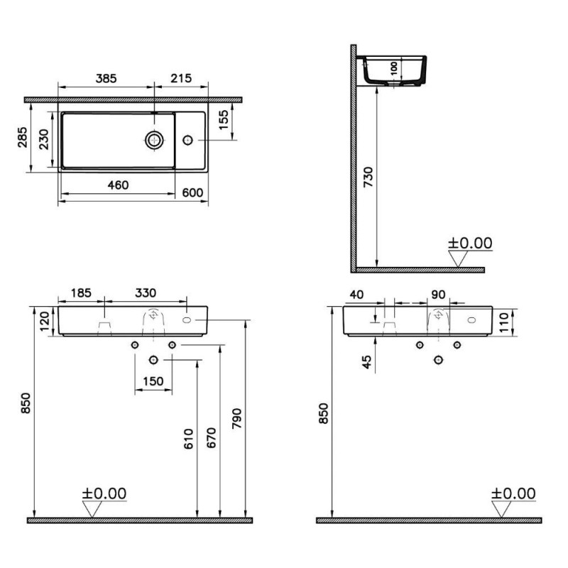 Umywalka Nablatowa Archiplan 60x28 Z Otworem Na Baterię Po Prawej Biała 7406B003-0294 Vitra