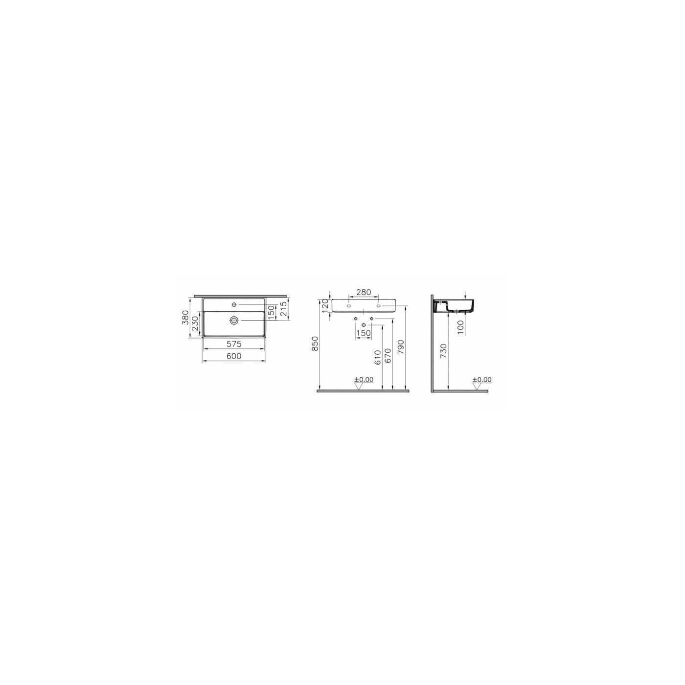 Umywalka Nablatowa 60x38x12 cm Z Otworem Archiplan Biała 7401B003-0041 Vitra