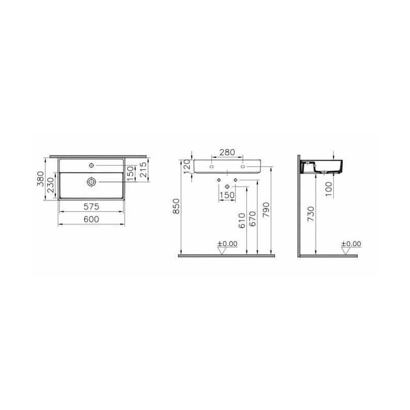 Umywalka Nablatowa 60x38x12 cm Z Otworem Archiplan Biała 7401B003-0041 Vitra