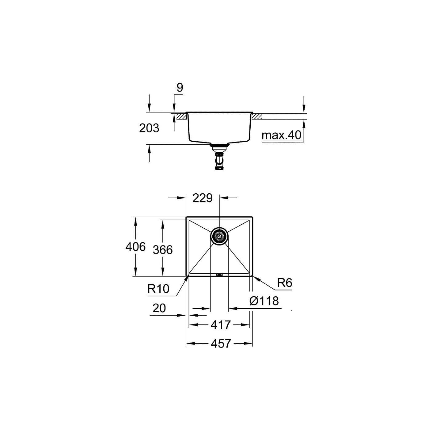 Zlewozmywak Kompozytowy K700 45,7x40,6 cm 31653AP0 Grohe
