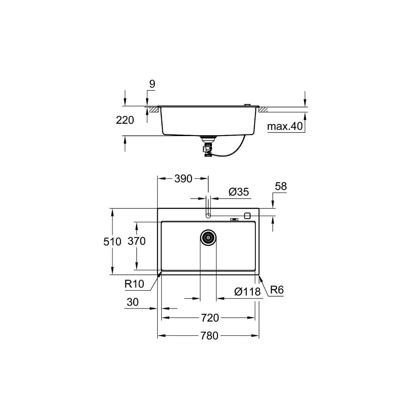 Zlewozmywak Kompozytowy K700 78x51 cm 31652AP0 Grohe