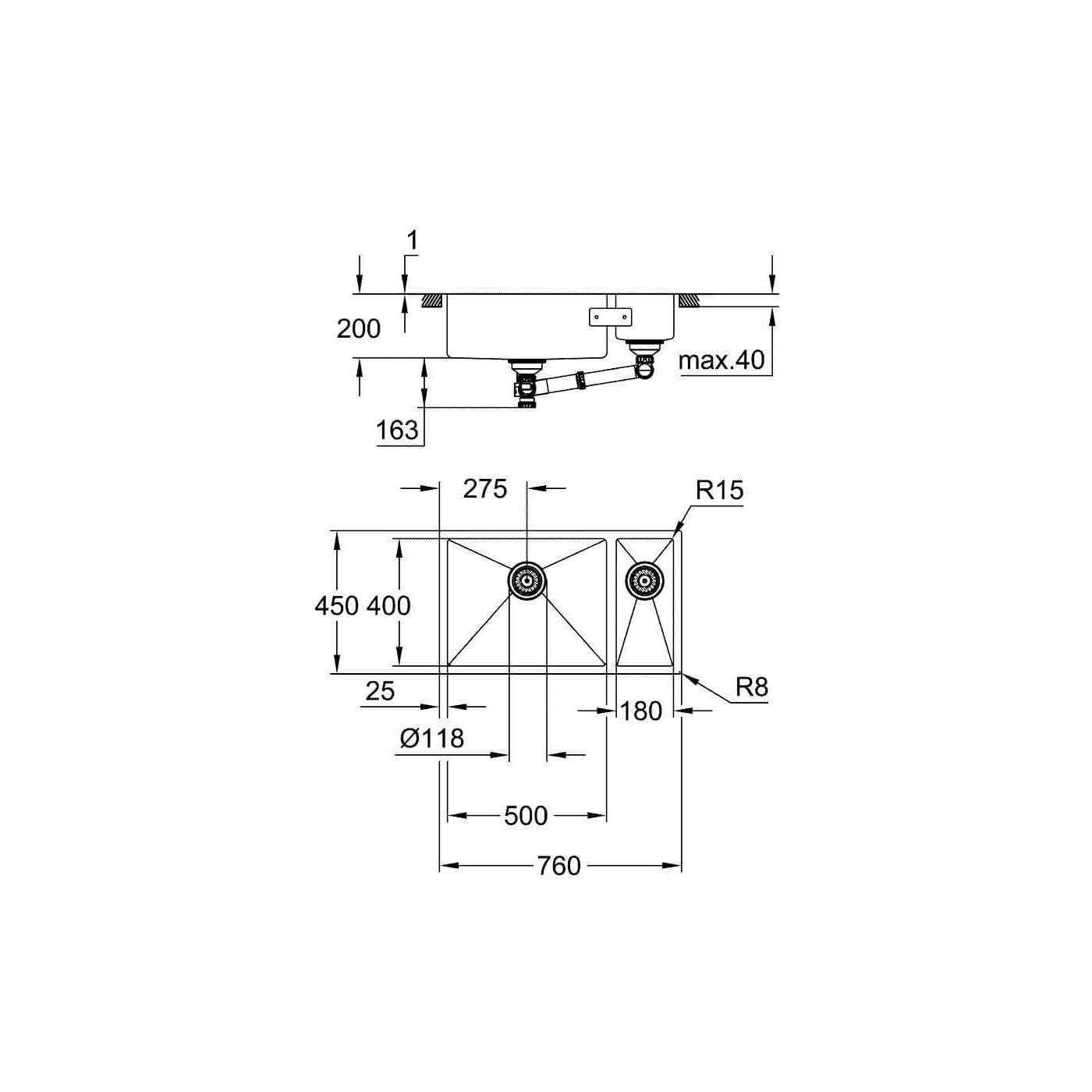 Zlewozmywak K700 Ze Stali Szlachetnej 76x45 cm 31575SD1 Grohe