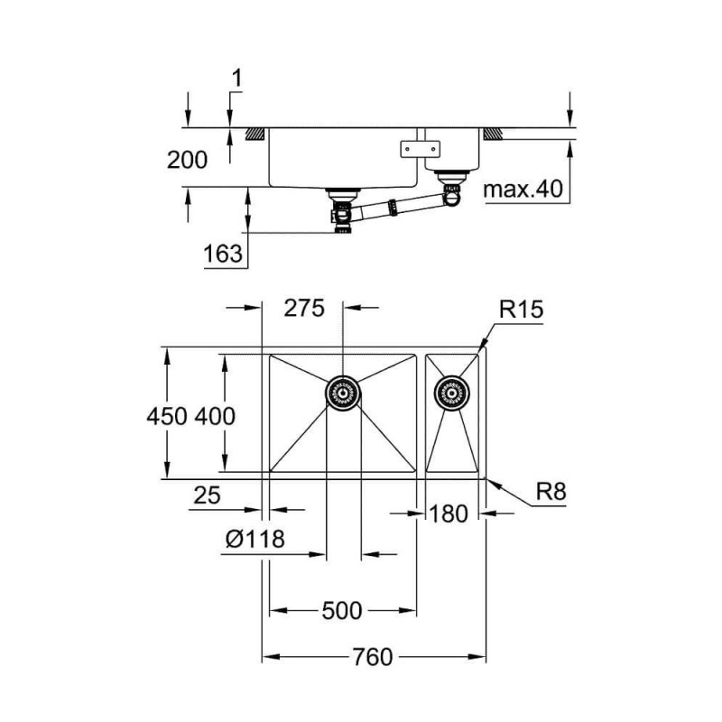 Zlewozmywak K700 Ze Stali Szlachetnej 76x45 cm 31575SD1 Grohe