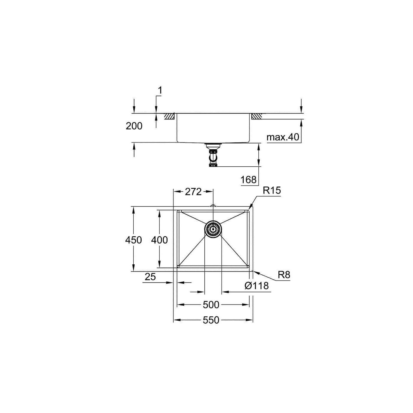Zlewozmywak Podblatowy K700U Stal Szlachetna 54x44 cm 31574SD1 Grohe