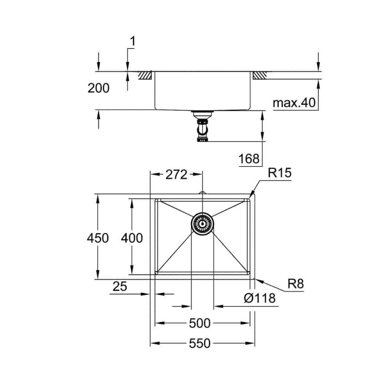 Zlewozmywak Podblatowy K700U Stal Szlachetna 54x44 cm 31574SD1 Grohe