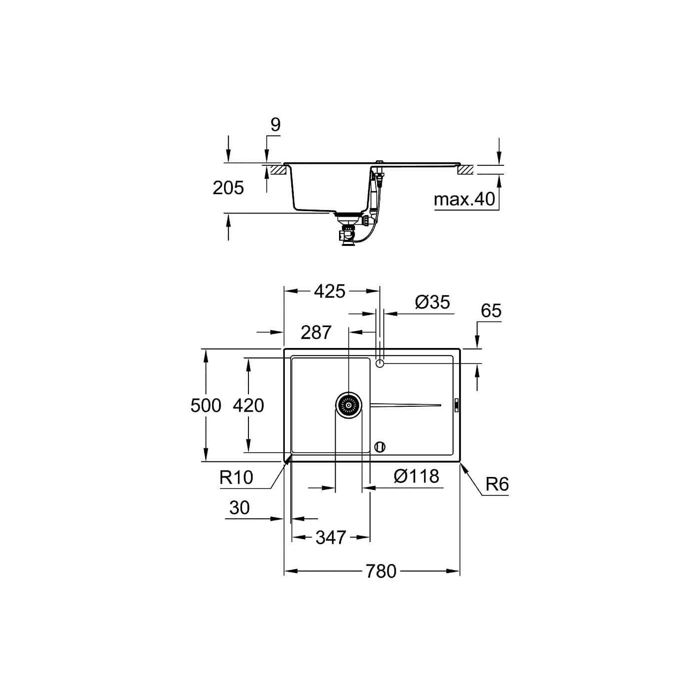 Zlewozmywak Kompozytowy K400 78x50 cm Z Ociekaczem Szary Granit 31639AT0 Grohe