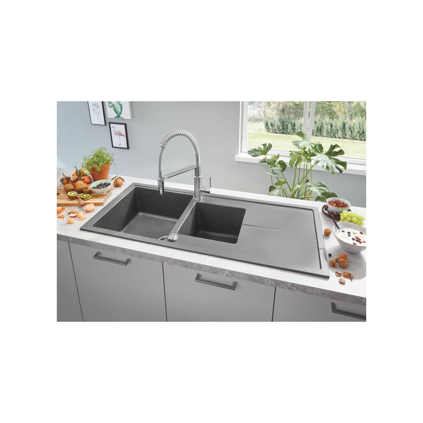 Zlewozmywak Kompozytowy K400 78x50 cm Z Ociekaczem Szary Granit 31639AT0 Grohe