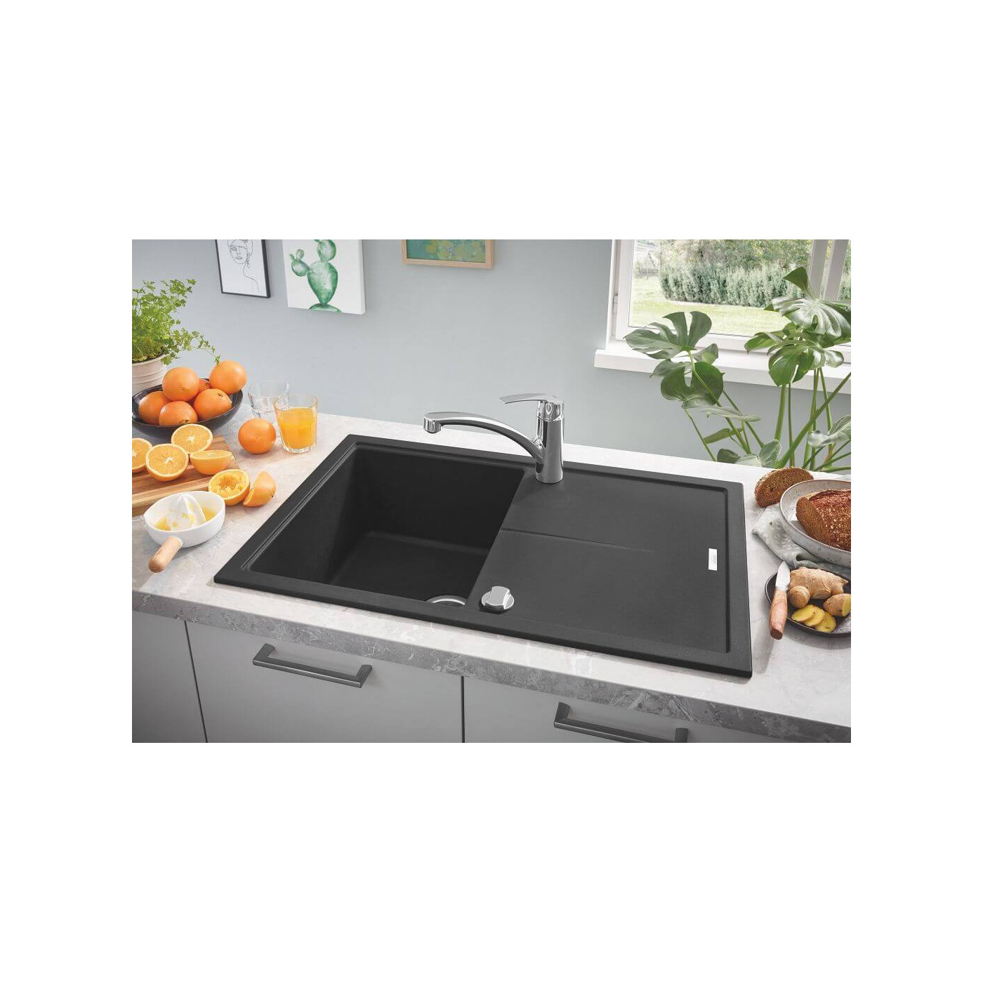 Zlewozmywak Kompozytowy K400 100x50 cm Z Ociekaczem Czarny Granit 31642AP0 Grohe