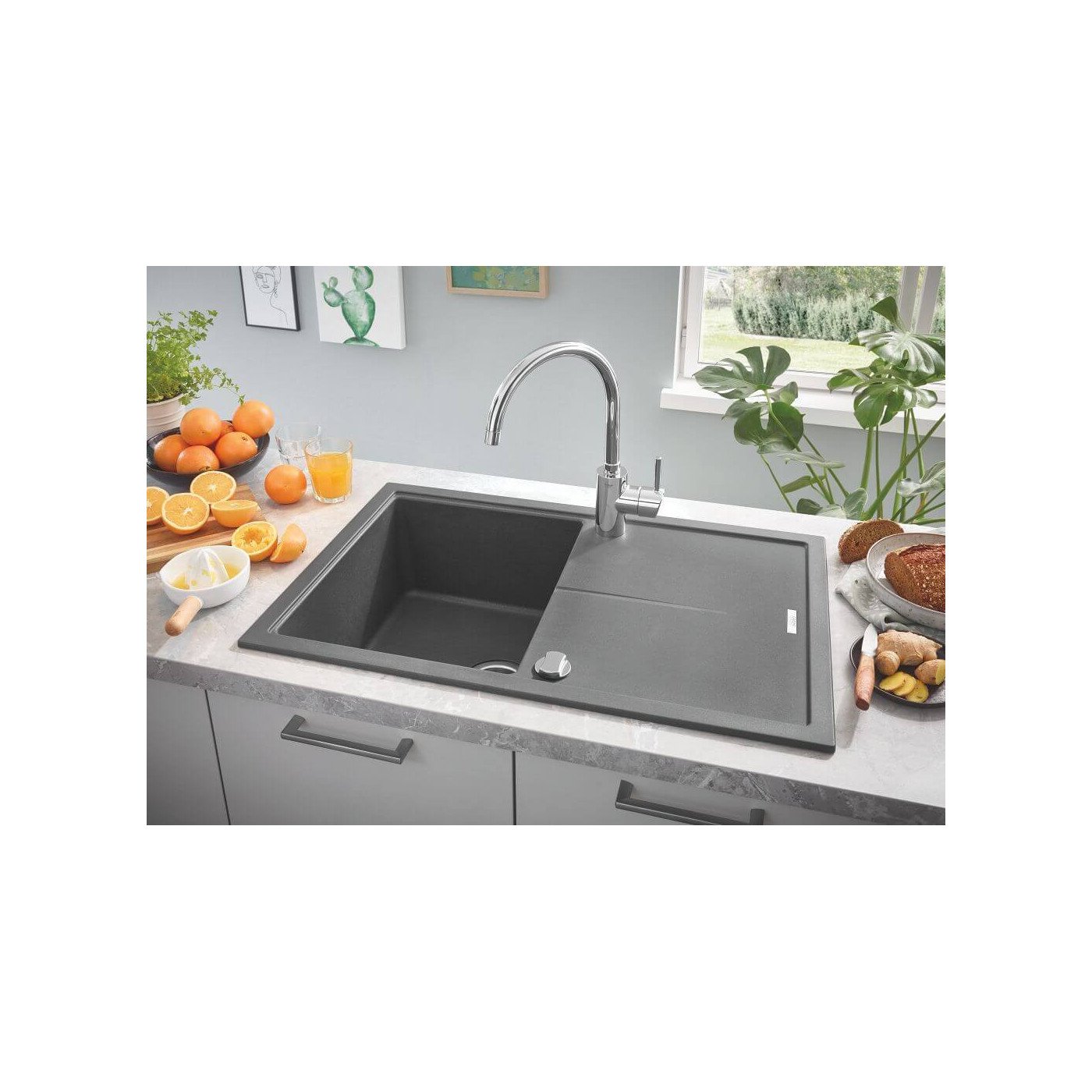 Zlewozmywak Kompozytowy K400 100x50 cm Z Ociekaczem Czarny Granit 31642AP0 Grohe