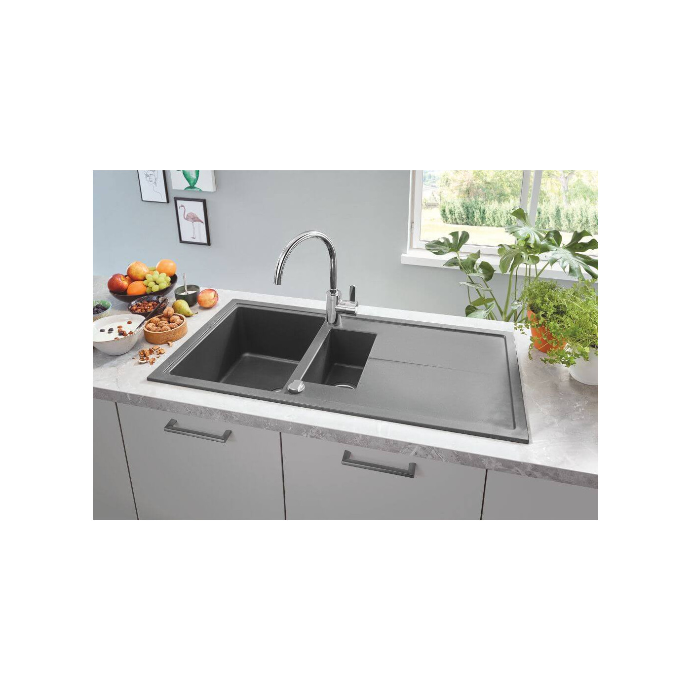 Zlewozmywak Kompozytowy K400 100x50 cm Z Ociekaczem Czarny Granit 31642AP0 Grohe