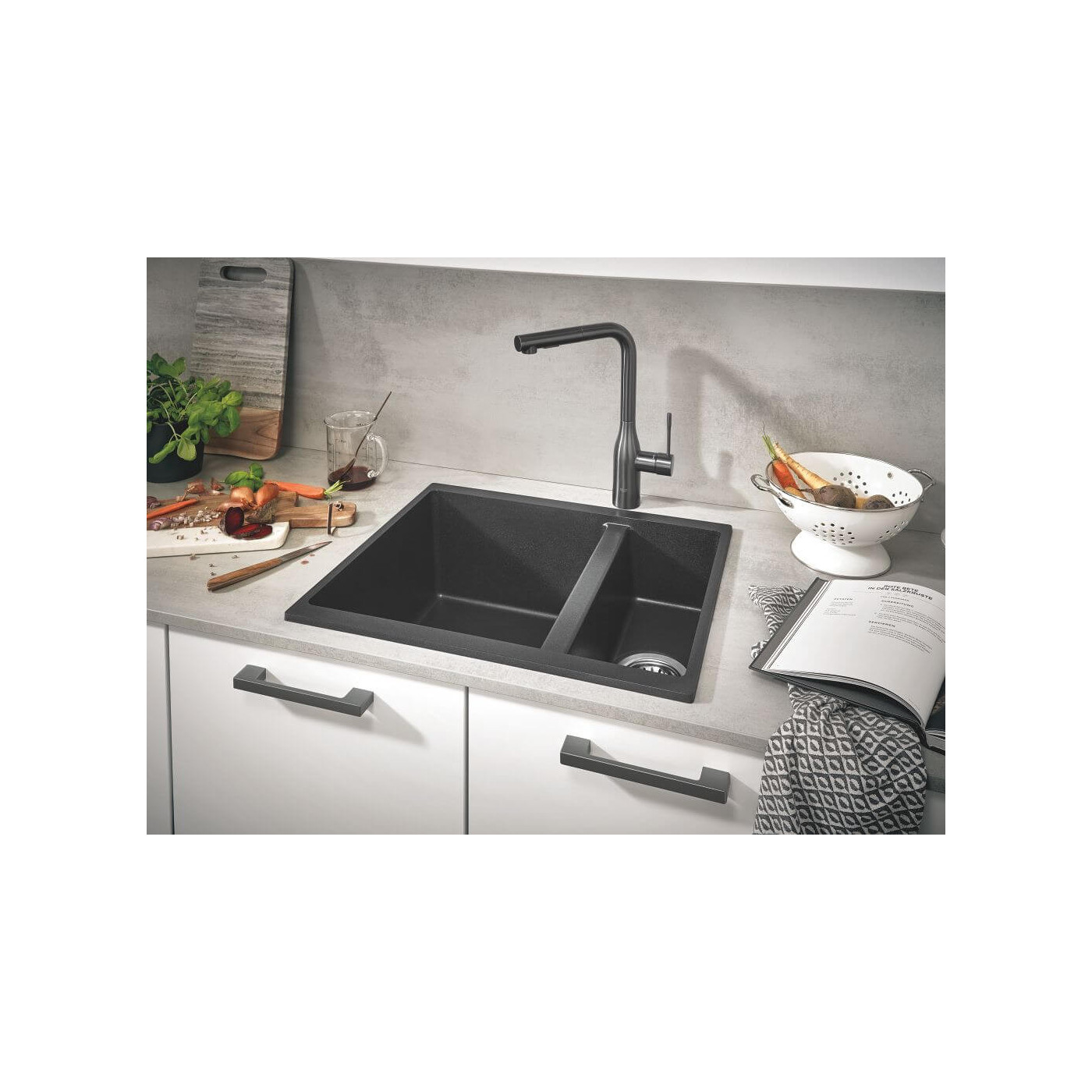 Zlewozmywak Kompozytowy K500 86x50 cm Z Ociekaczem Czarny Granit 31644AP0 Grohe