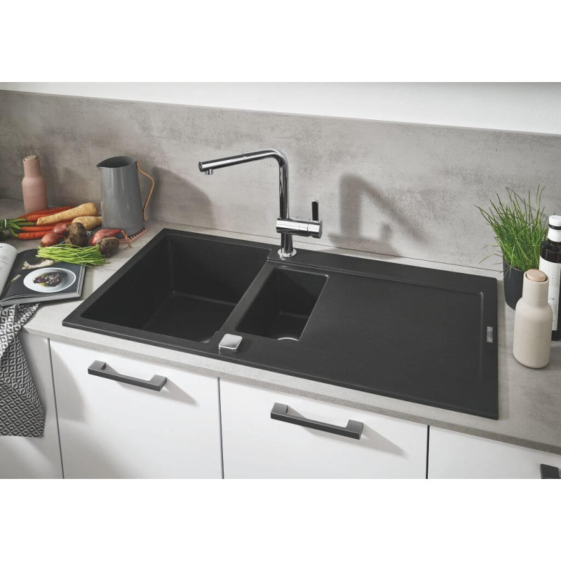 Zlewozmywak Kompozytowy K500 86x50 cm Z Ociekaczem Czarny Granit 31644AP0 Grohe