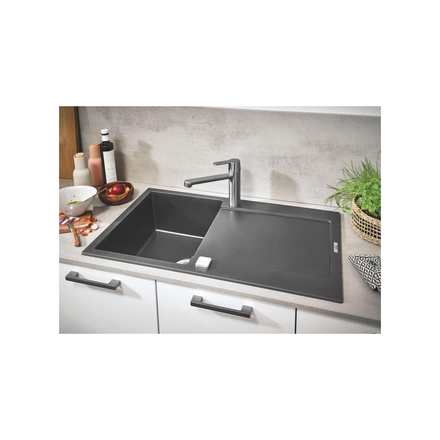 Zlewozmywak Kompozytowy K500 100x50 cm Z Ociekaczem Czarny Granit 31645AP0 Grohe