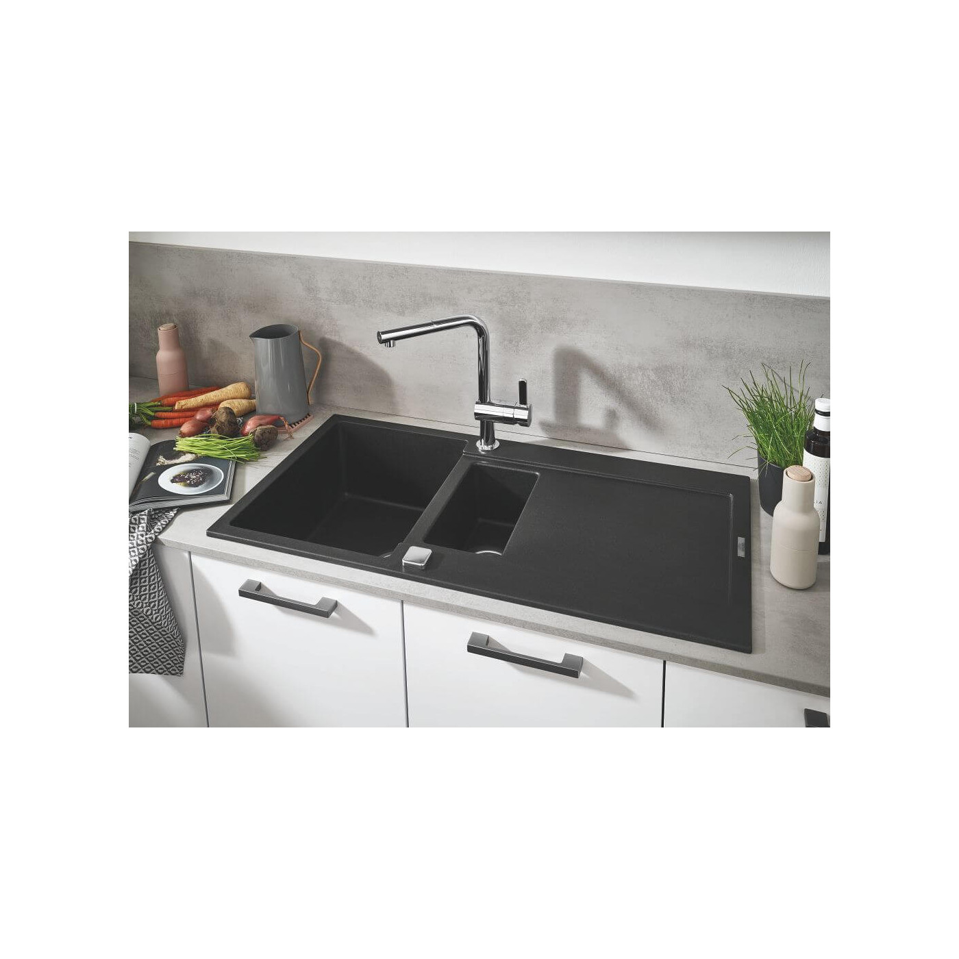 Zlewozmywak Kompozytowy K500 100x50 cm Z Ociekaczem Czarny Granit 31646AP0 Grohe