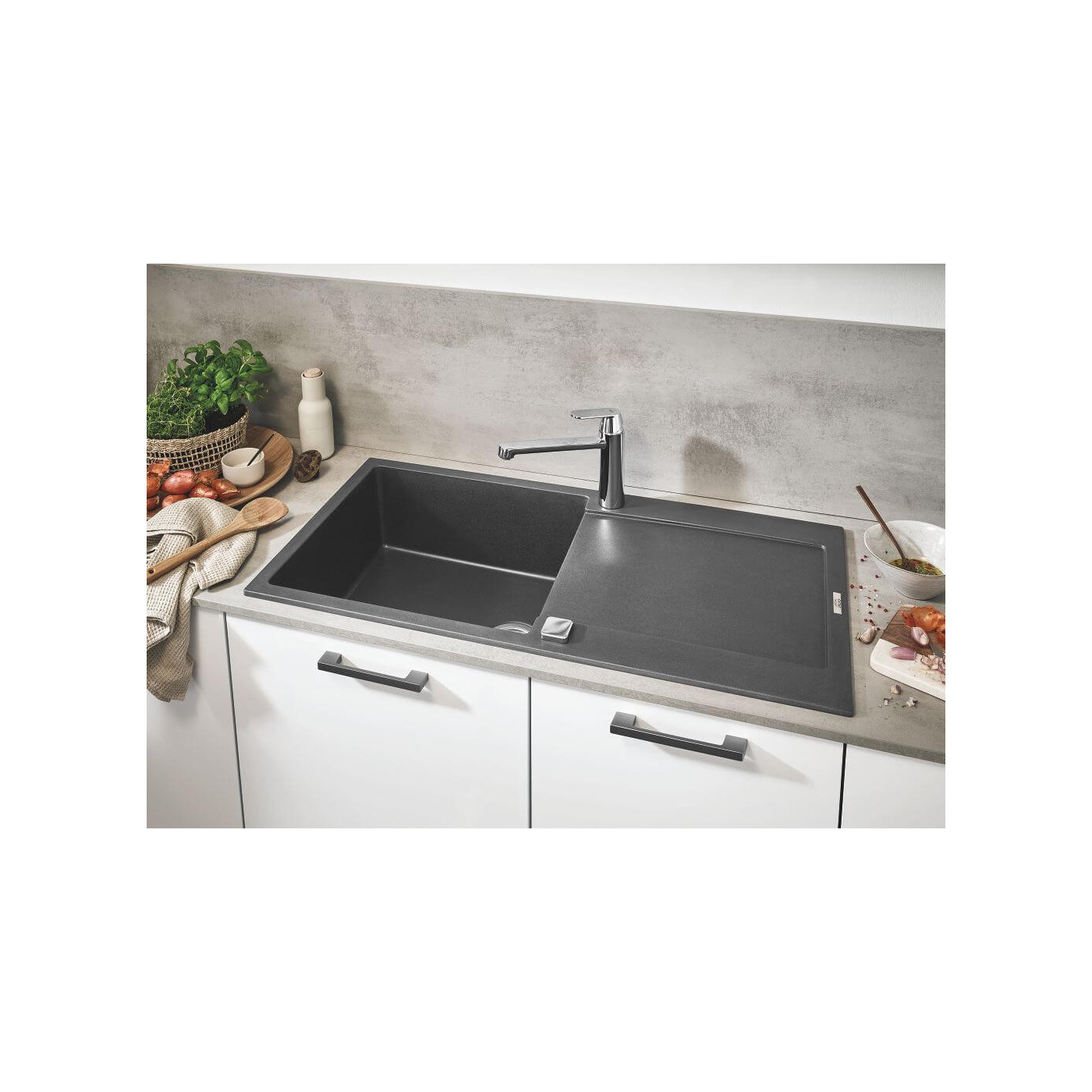 Zlewozmywak Kompozytowy K500 100x50 cm Z Ociekaczem Czarny Granit 31646AP0 Grohe
