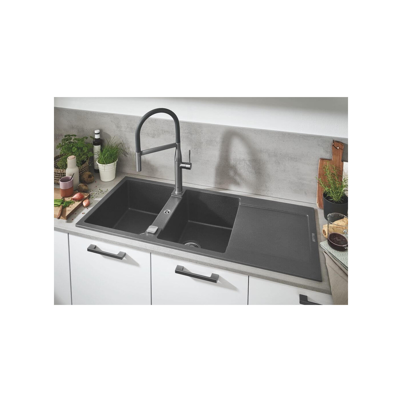 Zlewozmywak Kompozytowy K500 100x50 cm Z Ociekaczem Szary Granit 31646AT0 Grohe