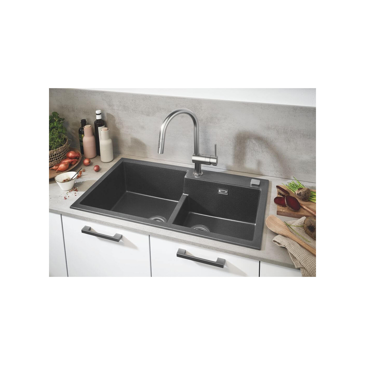 Zlewozmywak Kompozytowy K500 100x50 cm Z Ociekaczem Szary Granit 31646AT0 Grohe