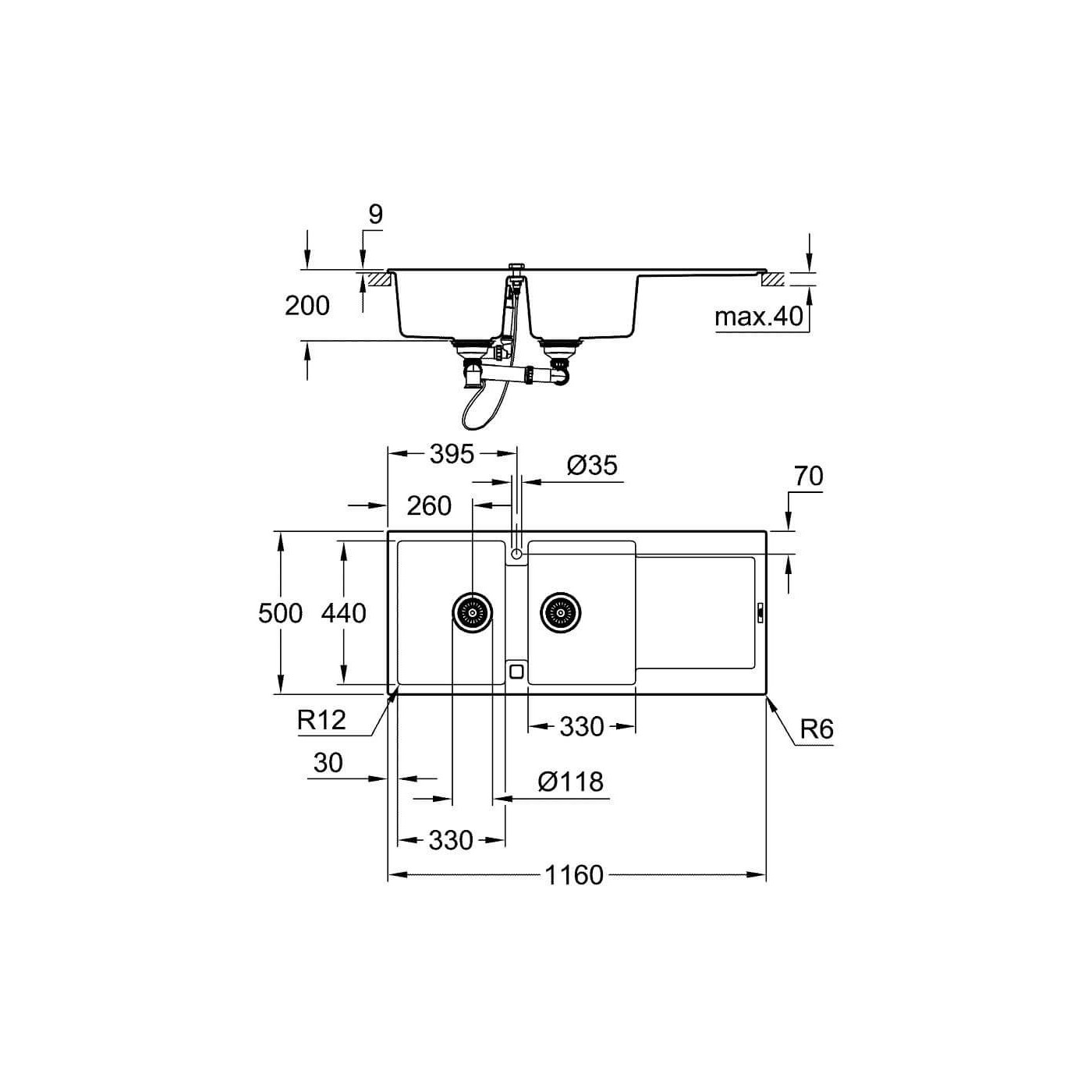 Zlewozmywak Kompozytowy K500 116x50 cm Z Ociekaczem Szary Granit 31647AP0 Grohe
