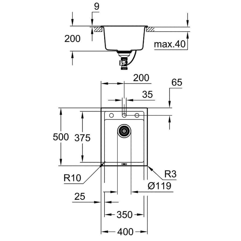 Zlewozmywak Kompozytowy K700 40x50 cm Czarny Granit 31650AP0 Grohe
