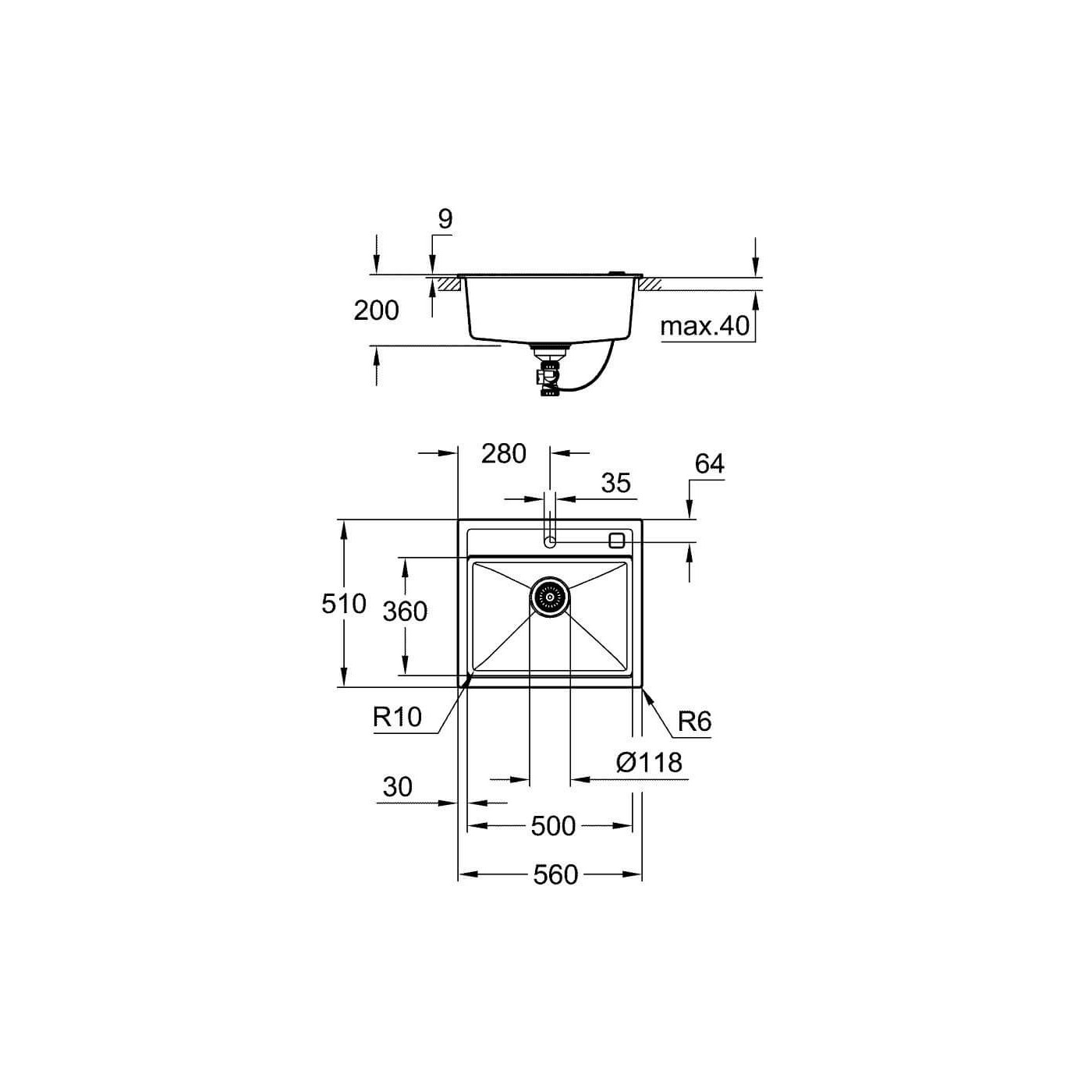 Zlewozmywak Kompozytowy K700 56x51 cm Czarny Granit 31651AP0 Grohe
