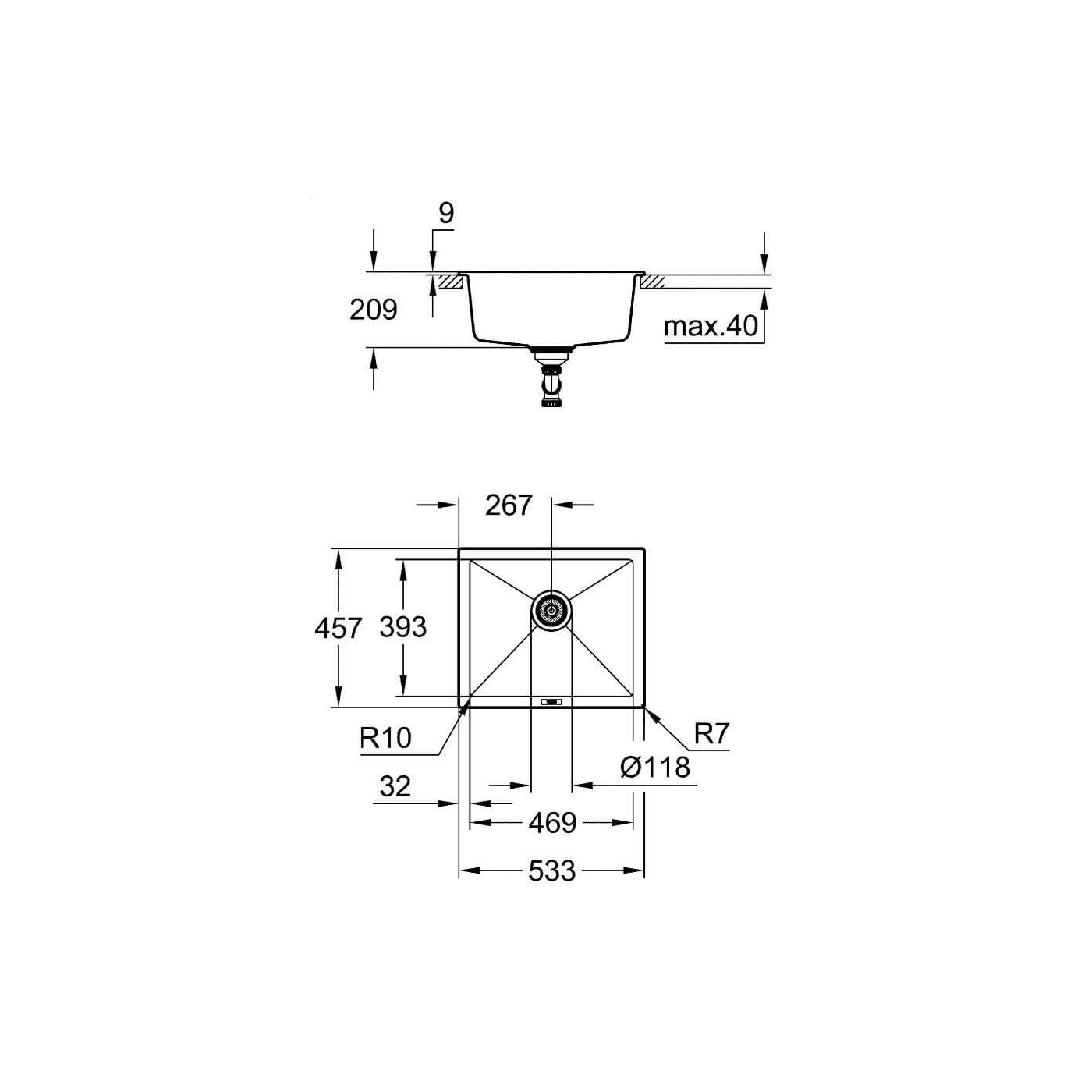 Zlewozmywak Kompozytowy K700U S53x45 cm zary Granit 31654AT0 Grohe