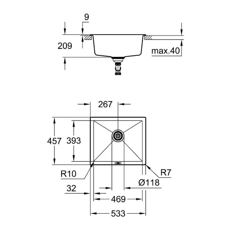 Zlewozmywak Kompozytowy K700U S53x45 cm zary Granit 31654AT0 Grohe