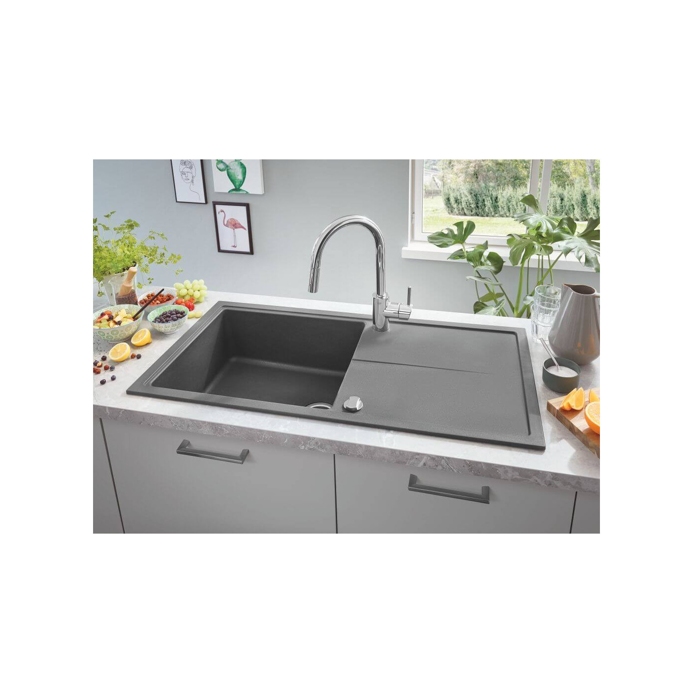 Zlewozmywak Kompozytowy K400 100x50 cm Z Ociekaczem Szary Granit 31642AT0 Grohe