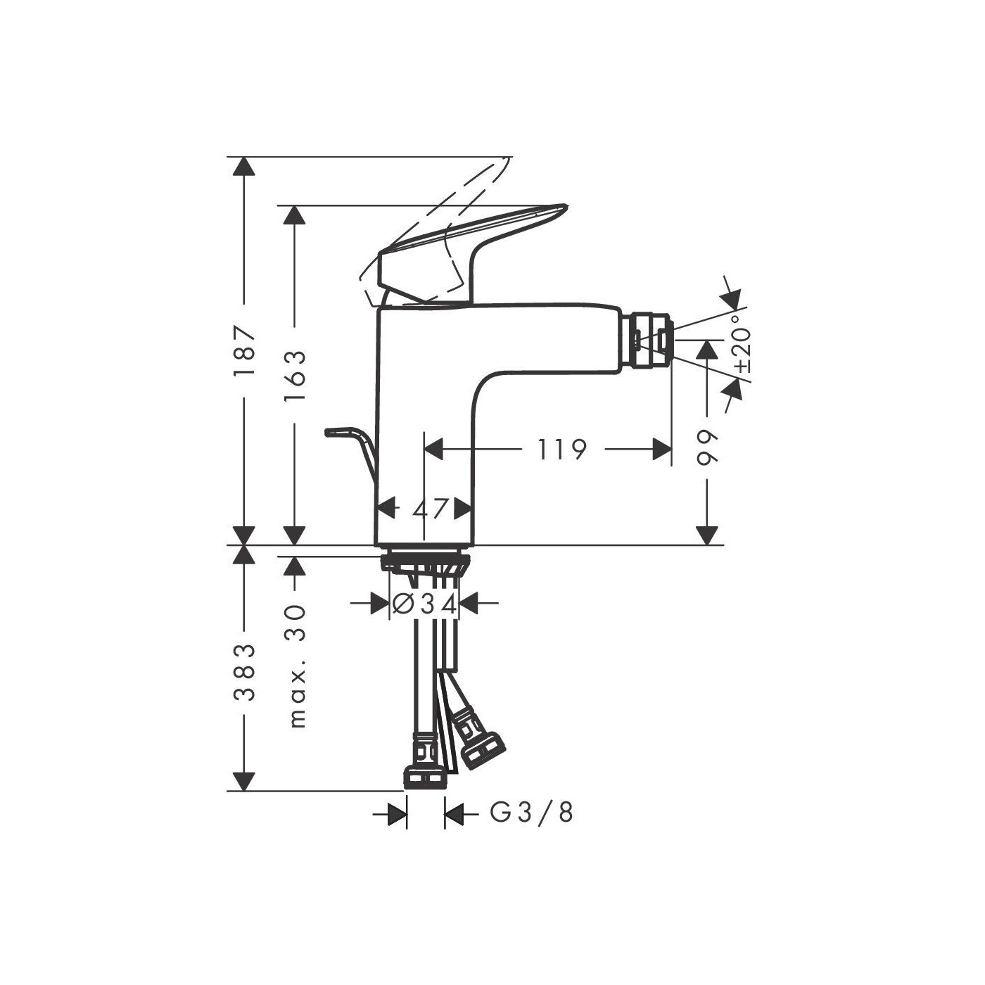 Bateria Bidetowa Z Kompletem Odpływowym Z Cięgłem Logis Czarny Mat 71200670 Hansgrohe