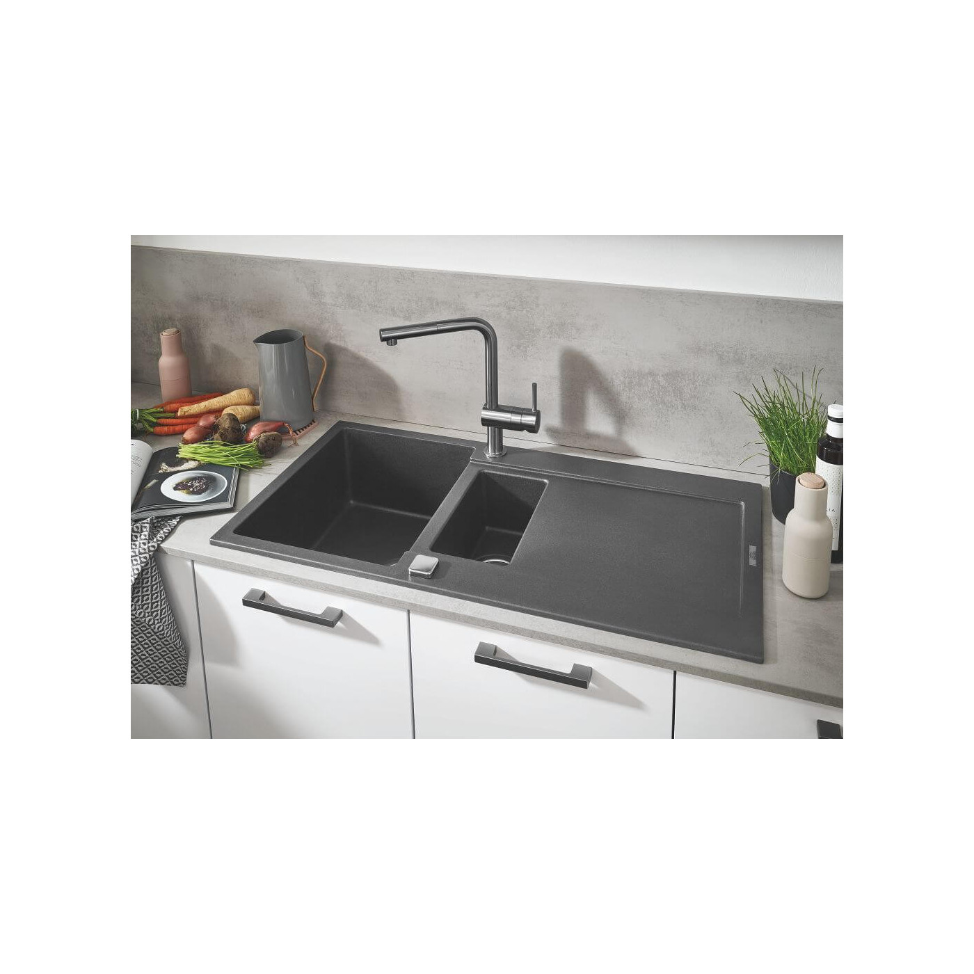 Zlewozmywak Kompozytowy K500 86x50 cm Z Ociekaczem Szary Granit 31644AT0 Grohe