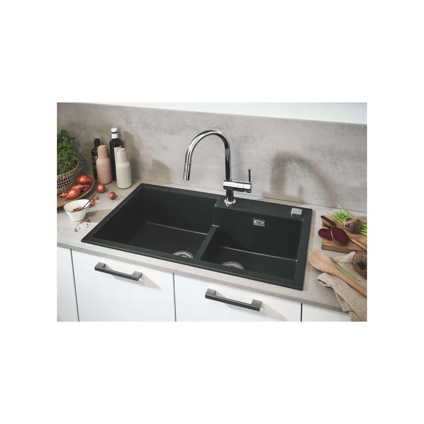Zlewozmywak Kompozytowy K500 86x50 cm Z Ociekaczem Szary Granit 31644AT0 Grohe