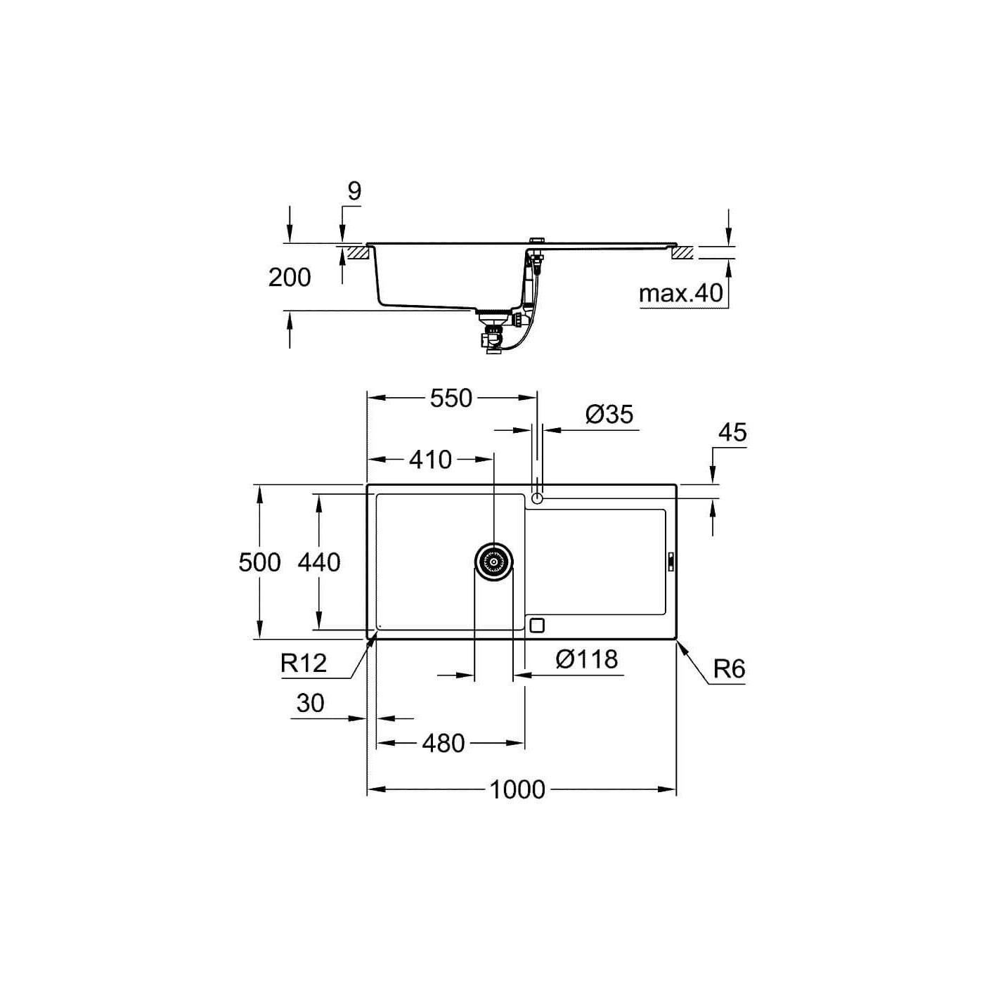 Zlewozmywak Kompozytowy K500 100x50 cm Z Ociekaczem Szary Granit 31645AT0 Grohe