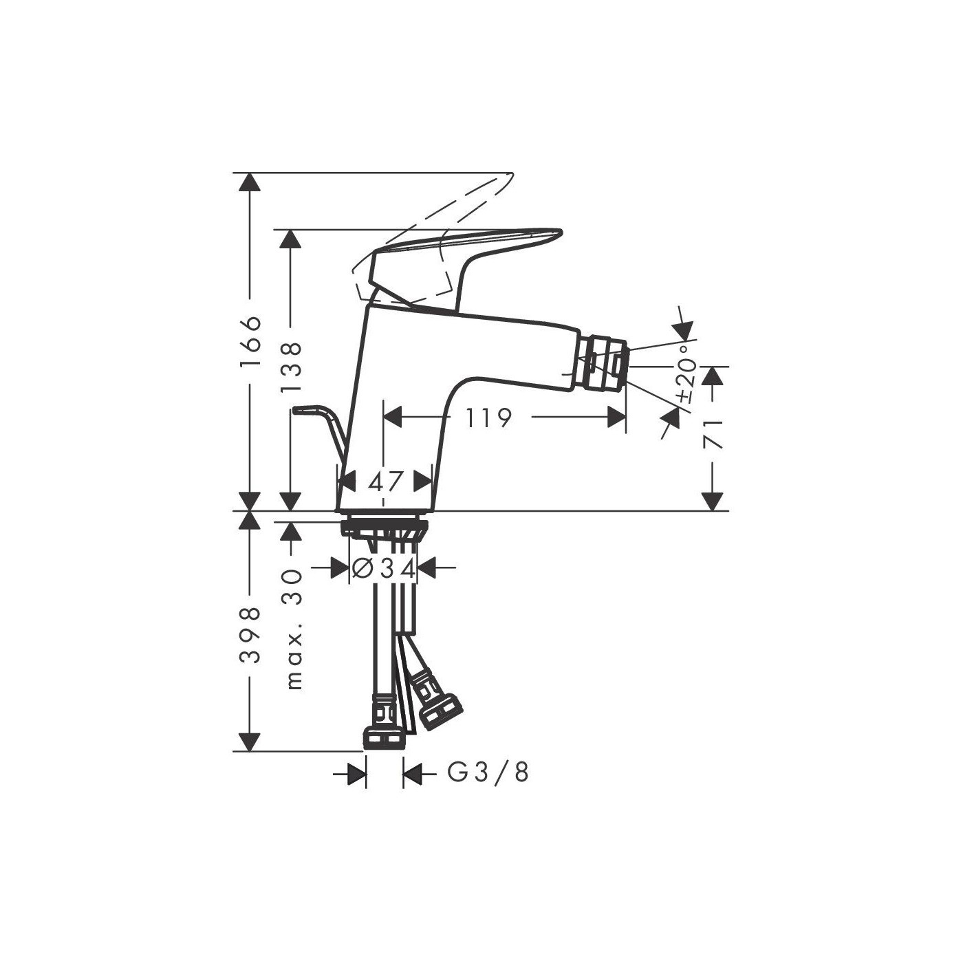 Bateria Bidetowa Z Kompletem Odpływowym Z Cięgłem Logis Chrom 71203000 Hansgrohe