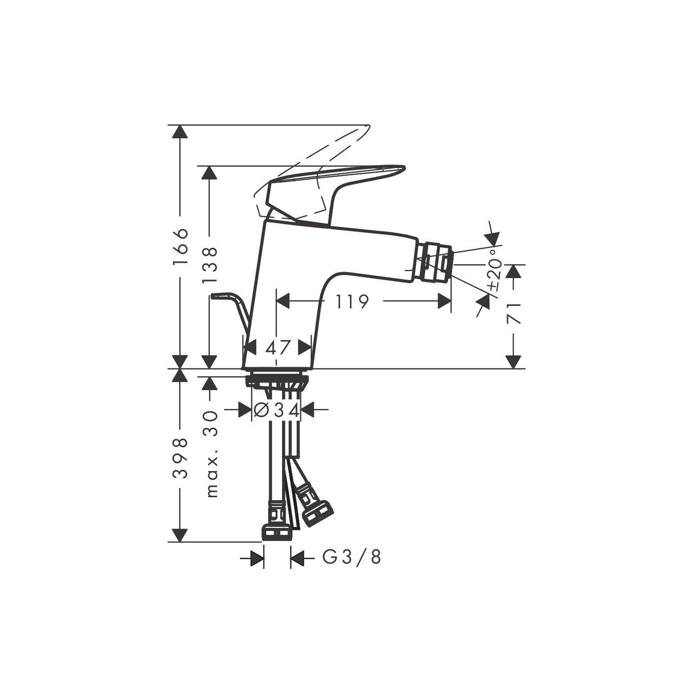 Bateria Bidetowa Z Kompletem Odpływowym Z Cięgłem Logis Chrom 71204000 Hansgrohe