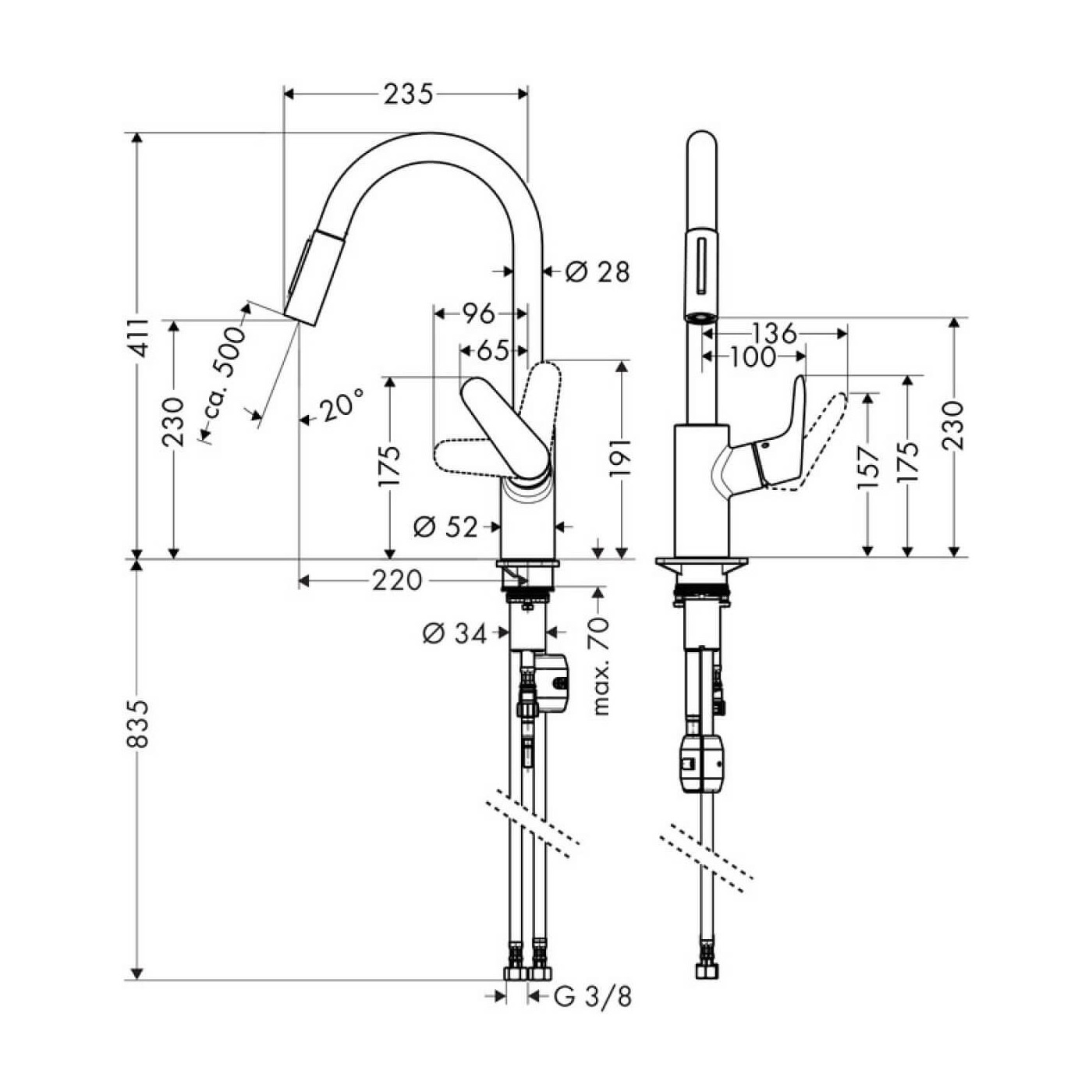 Bateria Zlewozmywakowa Focus Z Wyciąganą Wylewką 31815000 Hansgrohe